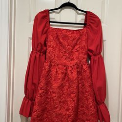 Women Elegant Dress Size M  For Events Church Birthday Party Wedding Red Color  Perfect Condition  Ruffle Dress