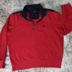 Nautica Jacket Red Mens 1/4 Zip Sweater Long Sleeve Pullover Usable Casual

Size S
