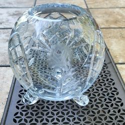 Beautiful Flowers  Hand Cut Crystal Footed Heavy