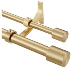 Warm Gold Double Curtain Rods 36-72" (3-6ft), Decorative Double Window Curtain Rod with Cap Finials, 1 Inch Front and 5/8 Inch Back Telescoping Dual C
