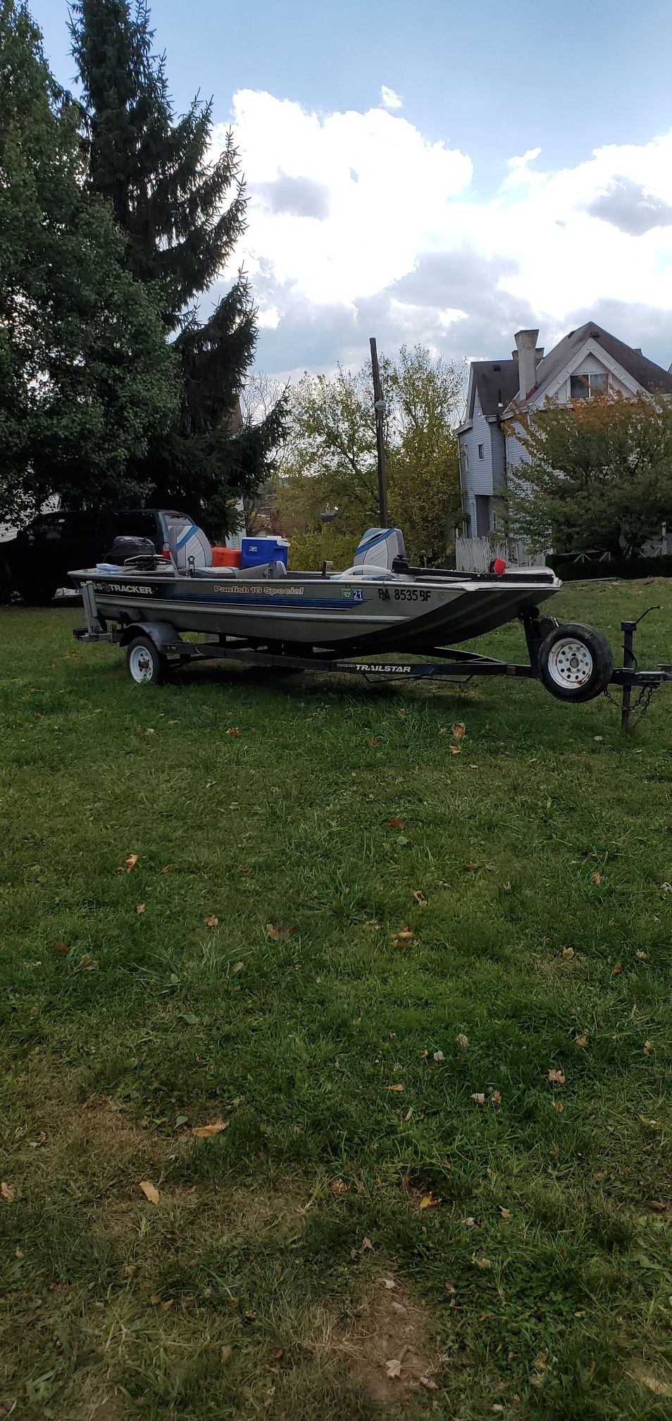 Fishing boat trolling motor and new battery