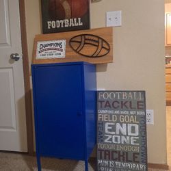 Football Wall Art & Small Metal Cabinet