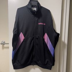 Adidas Mens Black Jacket Full Zipper Size 2XL Stripes Purple Pink 