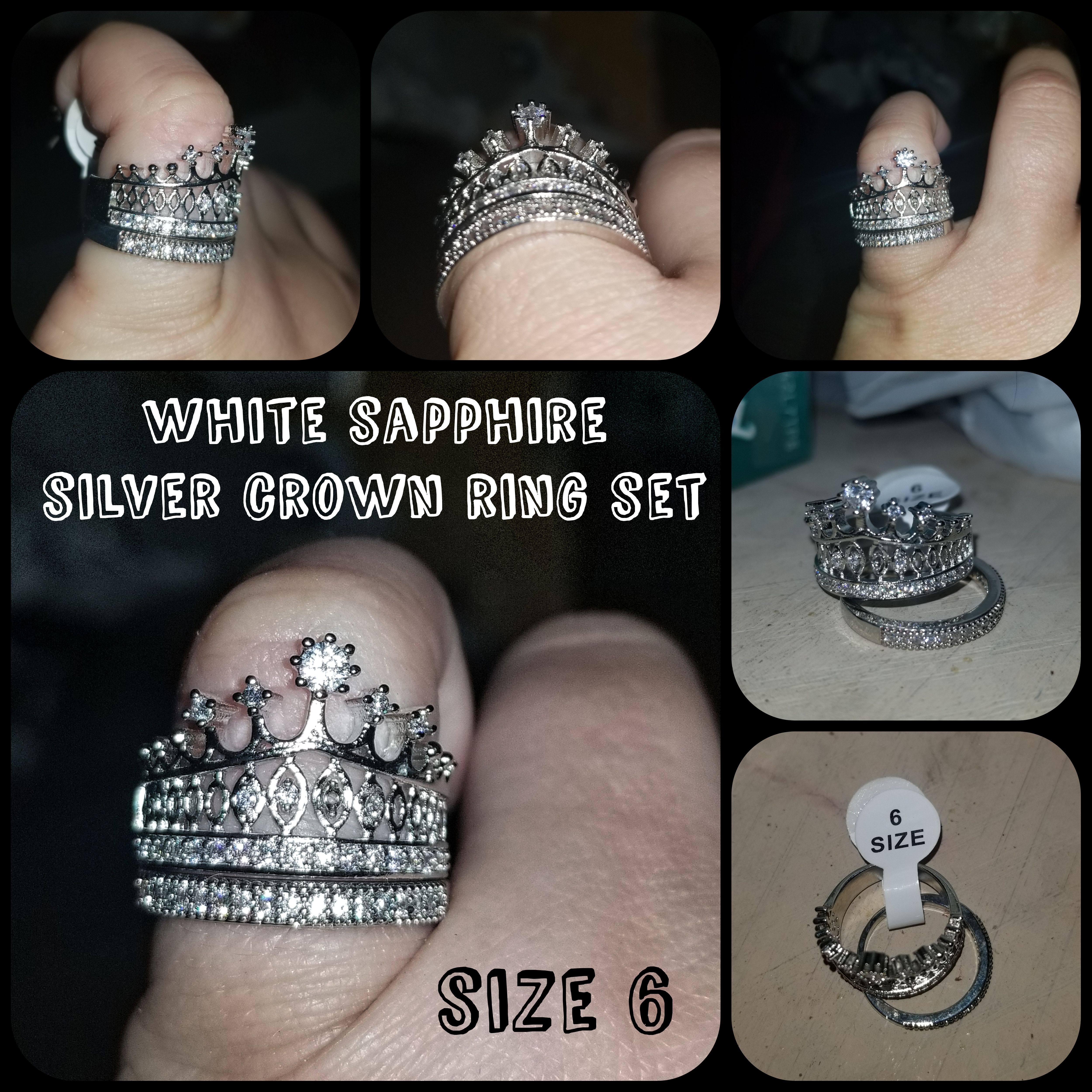 2 piece crown white sapphire ring and band size 6