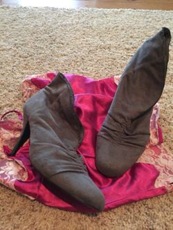 Grey Suede High Heel Booties