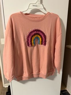 Pink Rainbow Ruffle Patch Crewneck Sweatshirt for kids