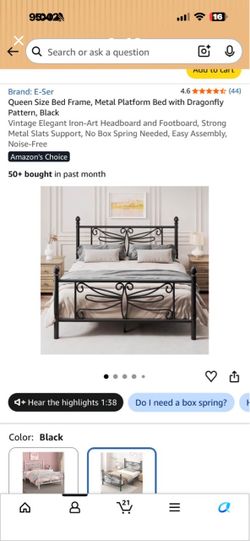 E-Ser Queen Size Black Metal Platform Bed Frame