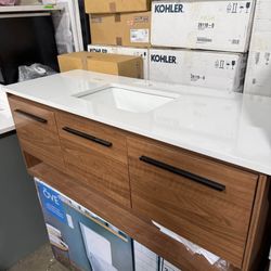 Elegant 48 In. Single Bathroom Vanity in Walnut Brown with Backsplash

19.7” H x 18” W x 48” D