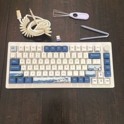 Blue And White Akko Gaming Keyboard 