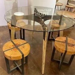 New Round Dining Table Set With Glass Top And 4 Chairs