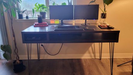 Sturdy Large Wood Desk With Hair Pin Legs