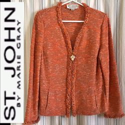 Gorgeous orange tones Tweed zip up St John knit jacket