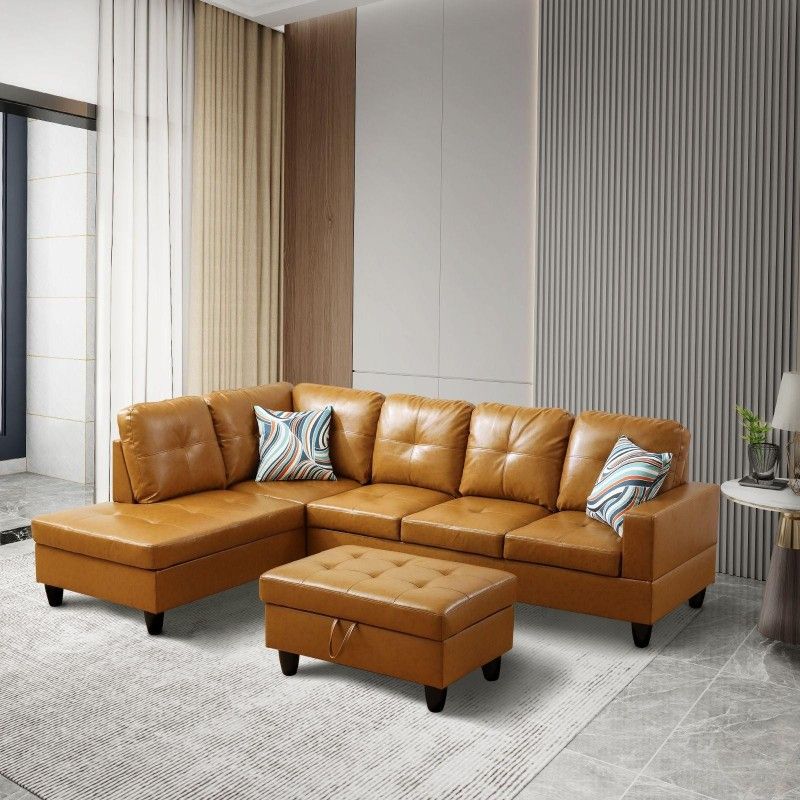 leatherette sofa sectional couch family living area footstool set furniture sale