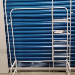White Metal Clothing Rack with Shelves (Comes With Wheels)