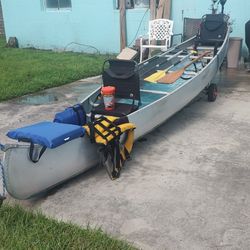 16' Aluminum Canoe With 2 Motors 