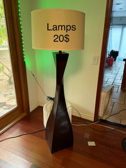 Tall Floor Lamp with Twisted Wood Base