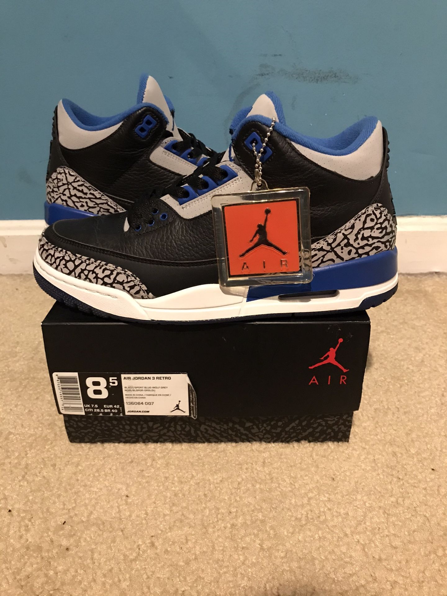 Air jordan retro 3 sport blue size 8.5