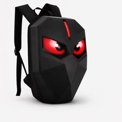 LED Cyberpunk Demon Mask Backpack – Red Eyes Light Up – Futuristic Streetwear Tech Bag