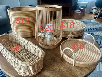Boho Lot - Rattan and Wicker Baskets, Trays,  Lamp, Plant Stand