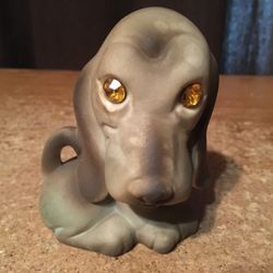 Vintage Rose Lane Pottery Basset Hound Dog Puppy Figurine Rhinestone Eyes