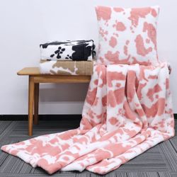 Cow Print Blanket Faux Fur Fleece Cow Hide Super Soft & Warm Plush Blanket for Sofa, Couch & Bedroom