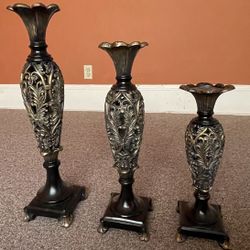 Pillar Candle holders - Black Gold - Set of Three