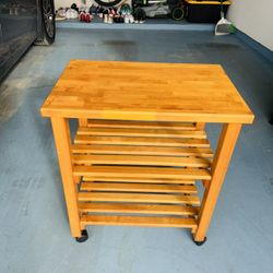 Beautiful Soiled Wooden Wheels Server Cart W/ Shelves 