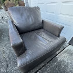(2) Gray Leather Chairs 