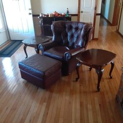 Wing Chair With Ottoman And 2 End Tables 