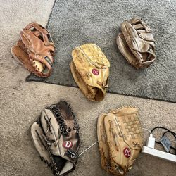 Various Adult Softball/ Baseball Genuine Leather Gloves $25-$30 Each LHT Lefty Left Handed Thrower Larger Adult Hands
