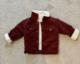 Burgundy Corduroy Sherpa-Lined Jacket 18-24M