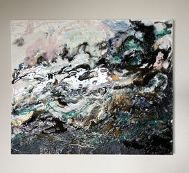 Epoxy Resin, Acrylic Pour, gold leaf 20” X 24”