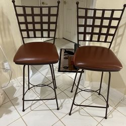 Dark Brown Faux Leather Swivel Chairs/Bar Stools