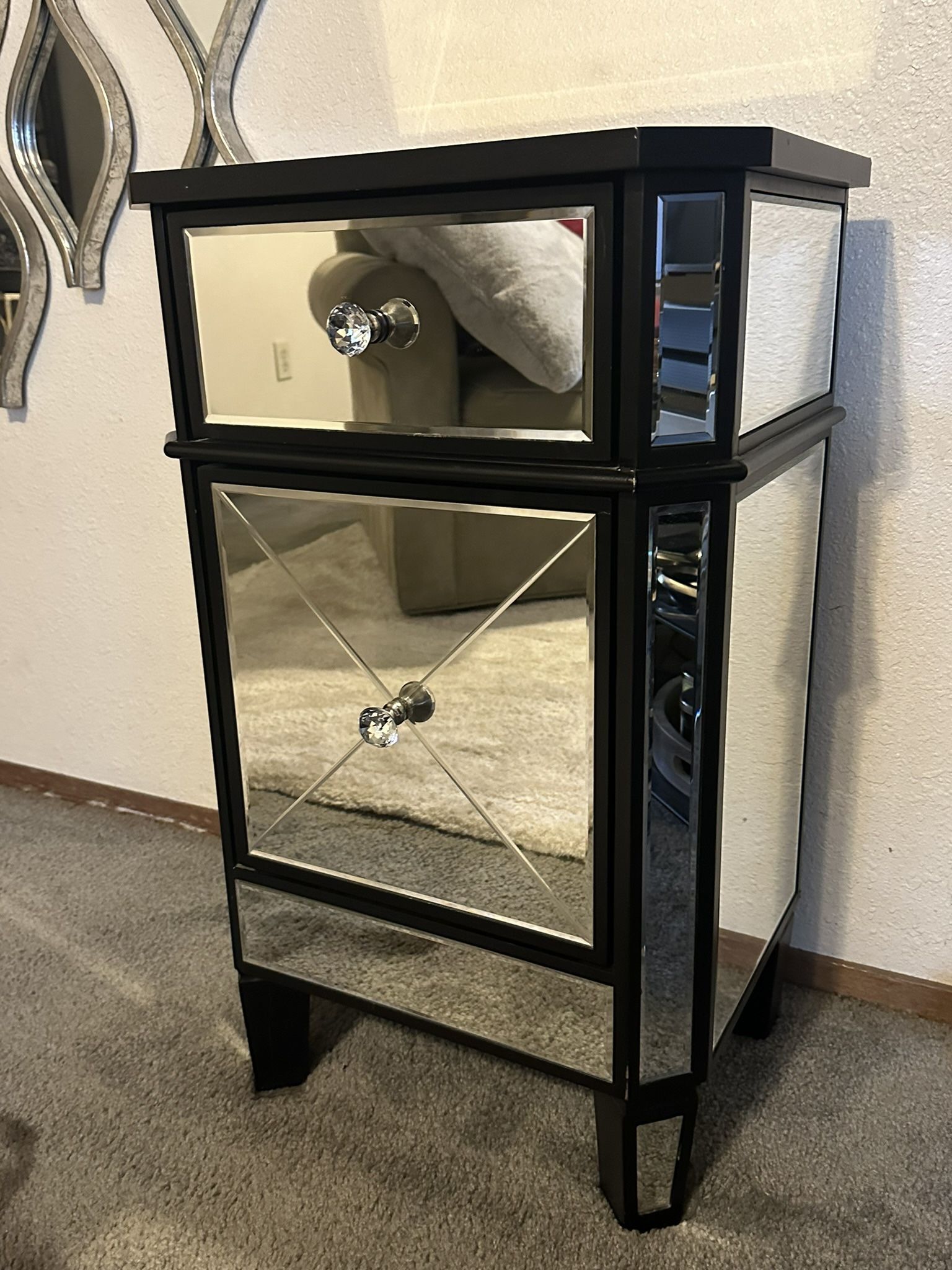 Houzz Claudia Regency Black Mirrored Nightstand/Cabinet