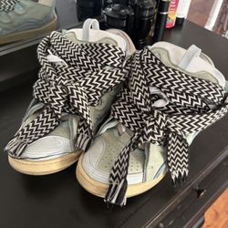 LANVIN Blue & Green Leather Curb Sneakers