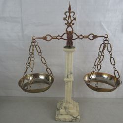Large Decorative Balance Scale Marble Brass Metal 23 1/2" Tall


