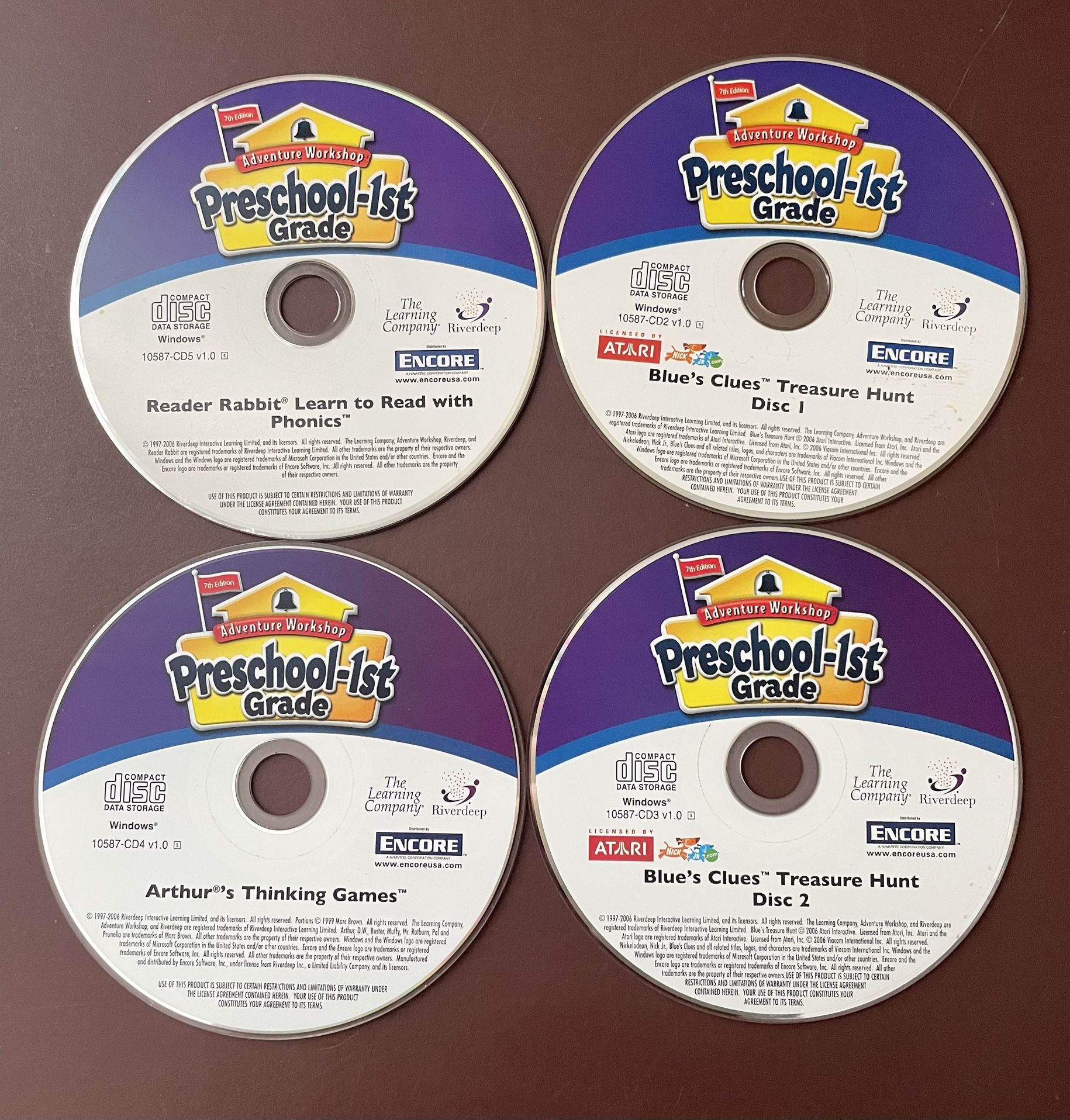Blues Clues Treasure Hunt Arthurs Thinking Games Reader Rabbit Phonics 4 CD Disc