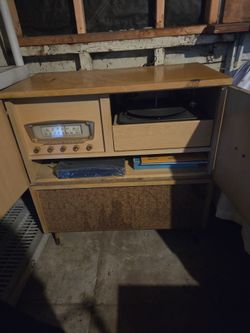 Vintage Hi Fidelity Olympic Console Radio Turntable Cabinet