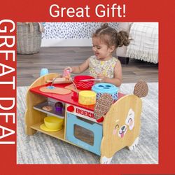 KidKraft Foody Friends Cooking Fun Puppy Wooden Toddler Kitchen Activity Center with  Accessories