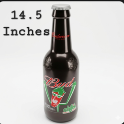 LARGE Glass Budweiser Because It's Football Chili's Grill & Bar, BEER BOTTLE With Lid/Cap. Bottle measures 14 1/2” Tall Rare Item!