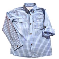 Saltwater Boys Company Flagler Fishing Shirt sz 10/12 blue white plaid