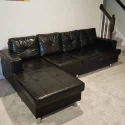 Faux Leather Sectional Sofa- Black
