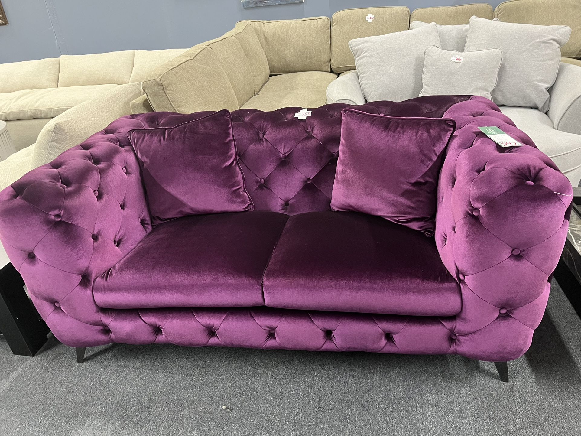 72”Purple Velvet loveseat,$550