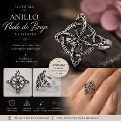 ANILLO AJUSTABLE DE NUDO DE BRUJA PLATA 925