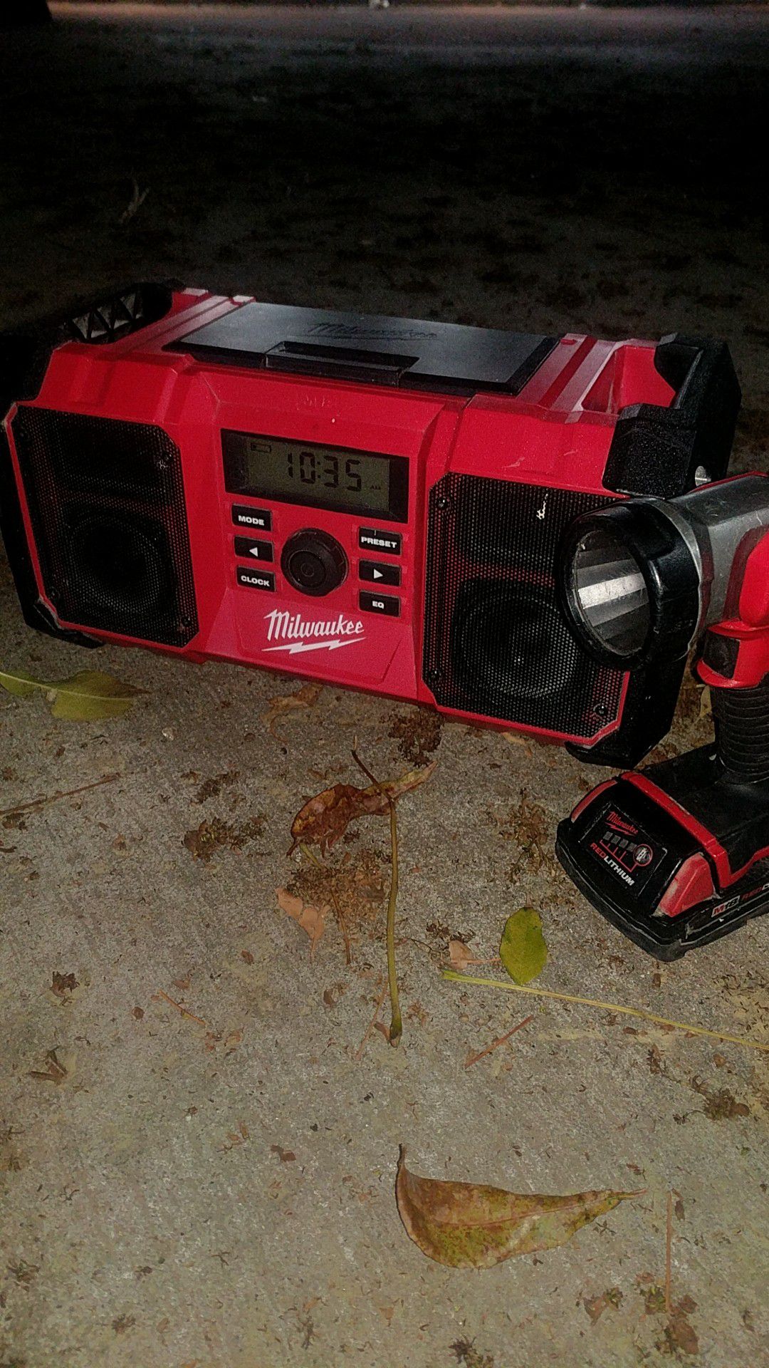 Milwaukee jobsite radio charger and flashlight
