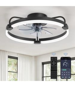 Ceiling fans with lights and remote control, 20'' low profile ceiling fan with light, 3000-6000K LEDIARY ceiling fan dimmable, 6 wind speeds, fan