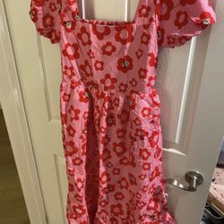 Disney Minnie Mouse Pink Floral Puff Sleeve Dress Women size XS