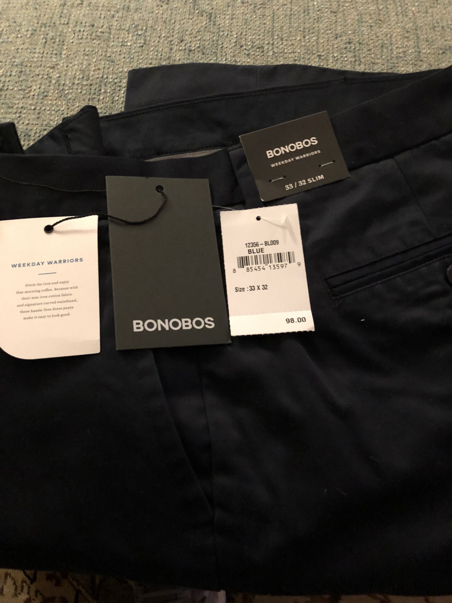 BONOBOS Weekday Warrior Navy Blue MONDAY Slim Fit Pants Men's Size 33x32