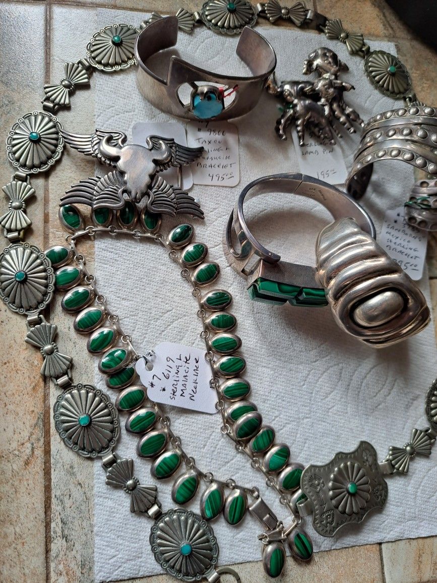 Amazing Collection Pieces Of NAVAJO SANTA FE TAXCO SANBORNS TURQUOISE  & MALACHITE** STERLING SILVER JEWELRY!!