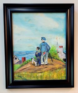 Norman Rockwell Looking out to Sea Oil on Canvas Reproduction 20x24 Framed